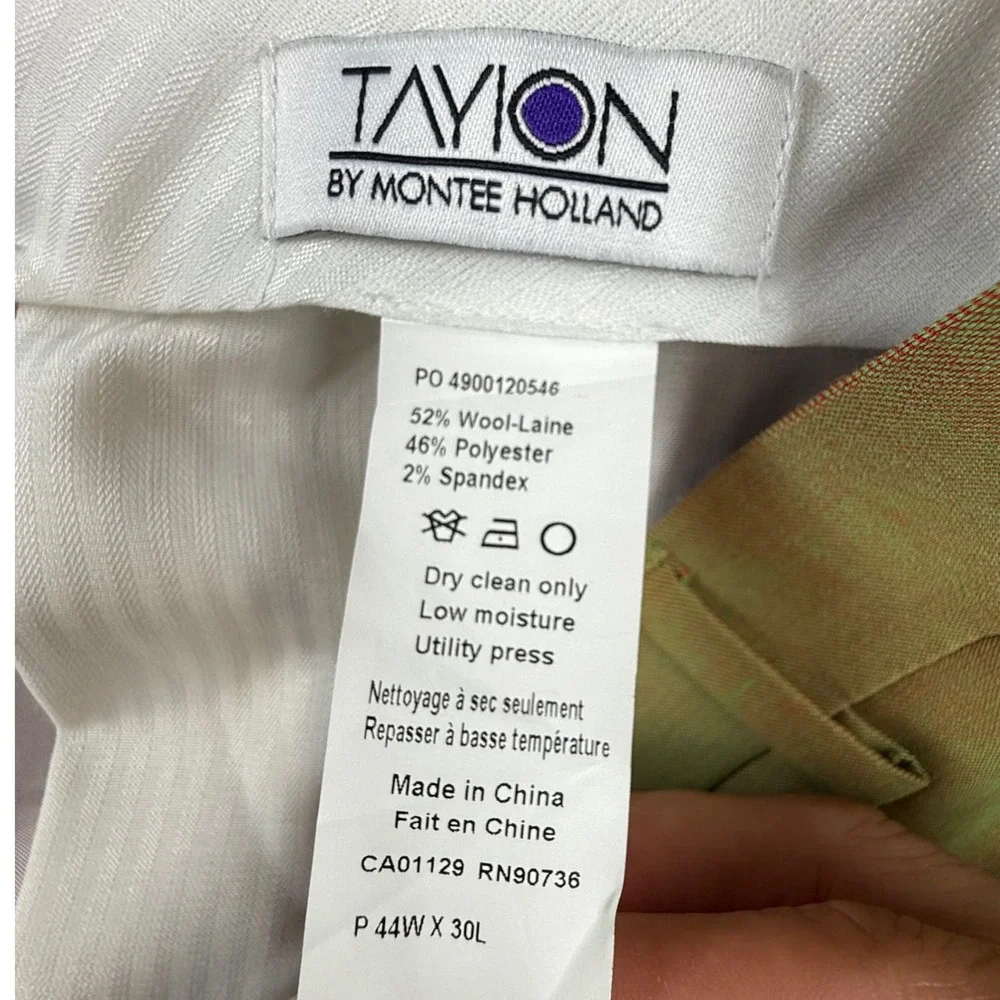 Tayion Montee Holland Mens 2 Piece Suit 56R 44W Green Wool Blend Paisley Lining